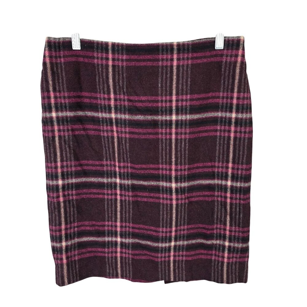 Womens Talbots Petites Burgundy Pink Plaid Wool Blend Pencil Skirt Size 10P